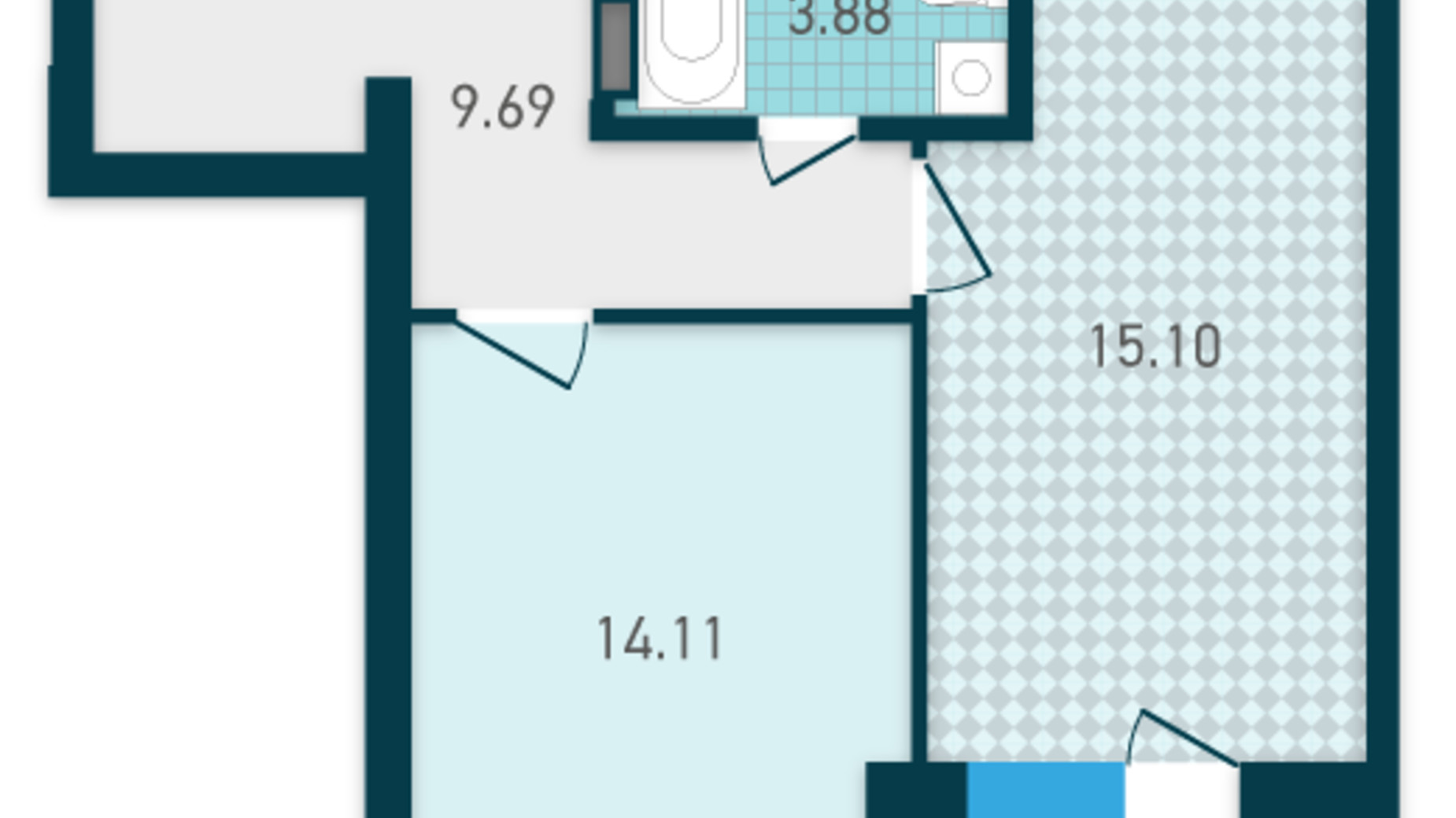 Планировка 1-комнатной квартиры в ЖК Genesis 46.03 м², фото 310351