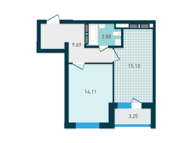 ЖК Genesis: планировка 1-комнатной квартиры 46.03 м²