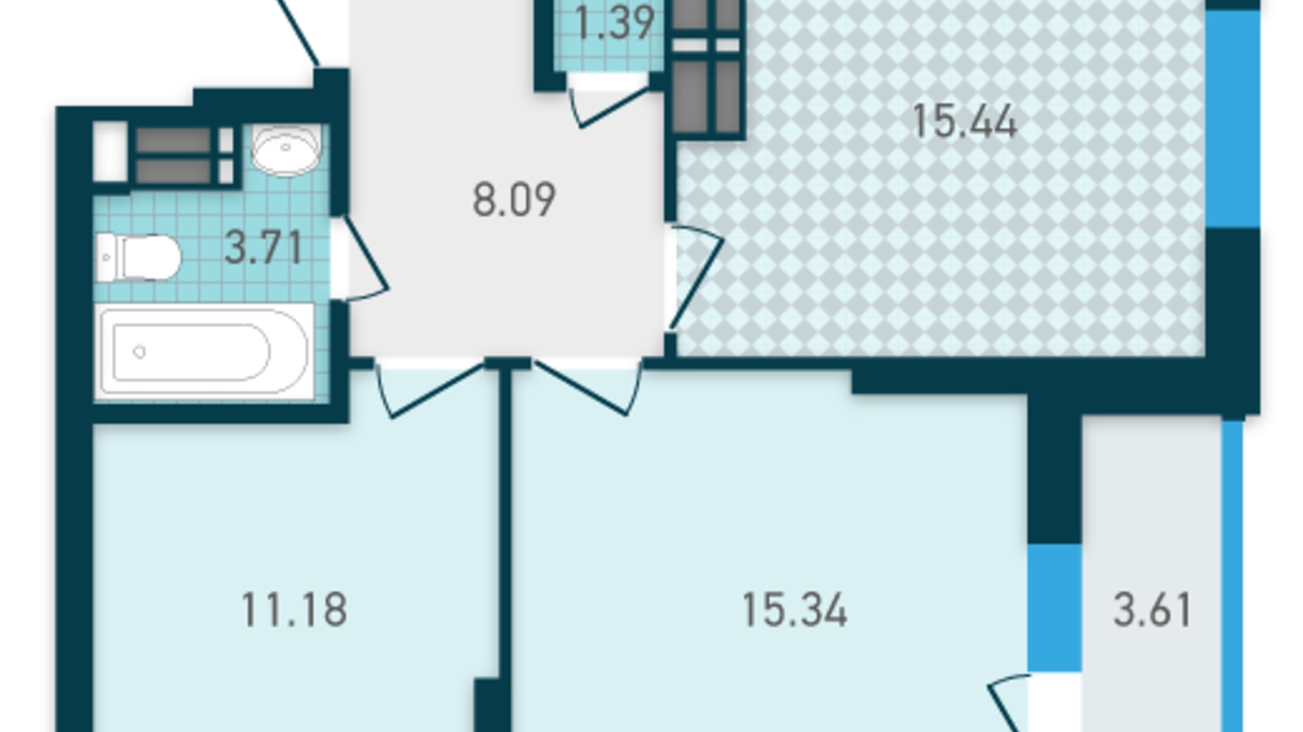 Планировка 2-комнатной квартиры в ЖК Genesis 58.76 м², фото 310352