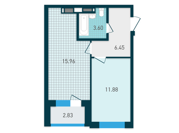 ЖК Genesis: планировка 1-комнатной квартиры 40.72 м² ЖК Genesis: планировка 1-комнатной квартиры 40.72 м²