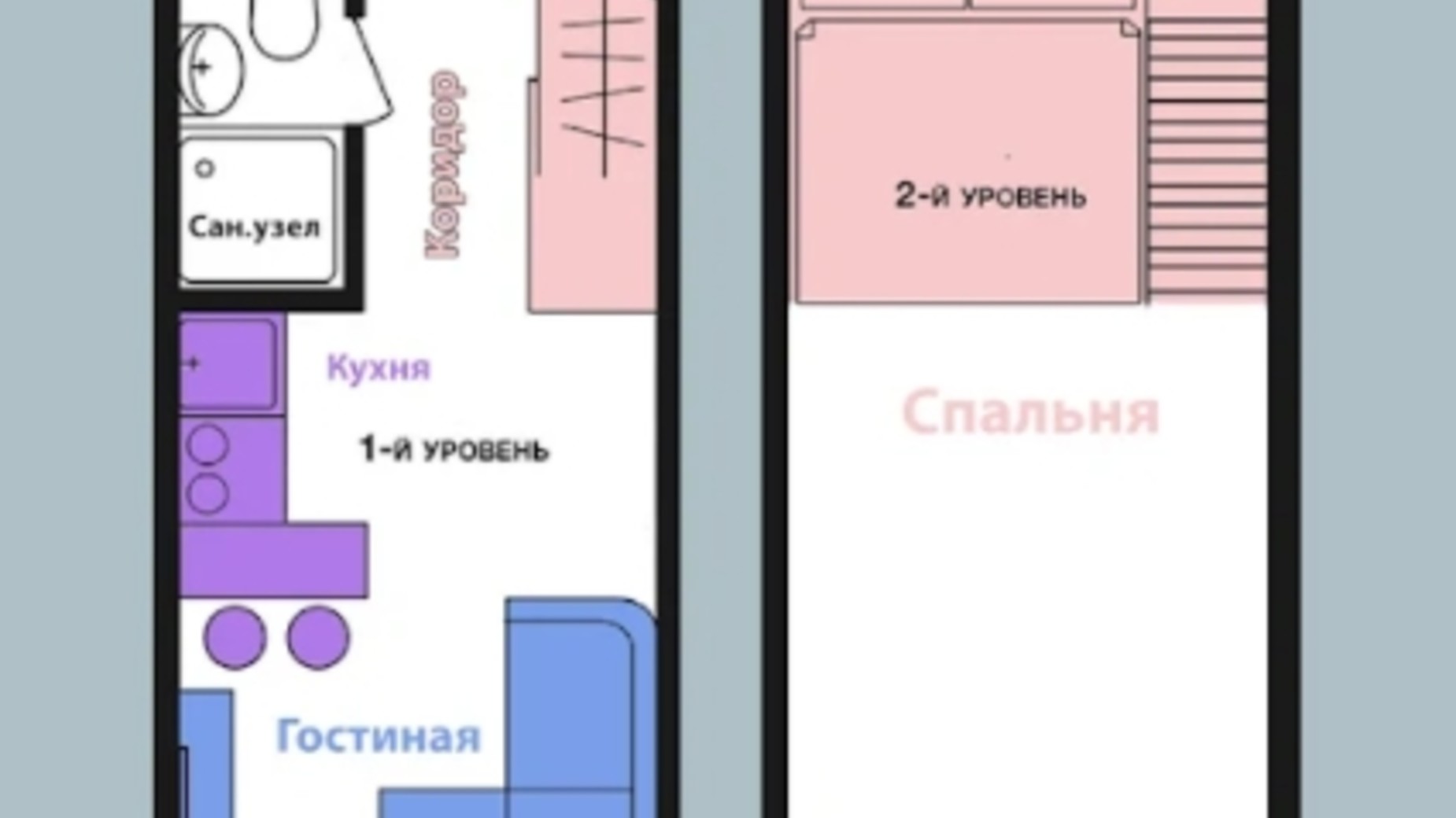 Планировка много­уровневой квартиры в ЖК Воробьевы горы Pro 19 м², фото 310374