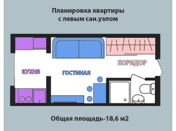 ЖК Воробьевы горы Pro: планировка 1-комнатной квартиры 19 м²