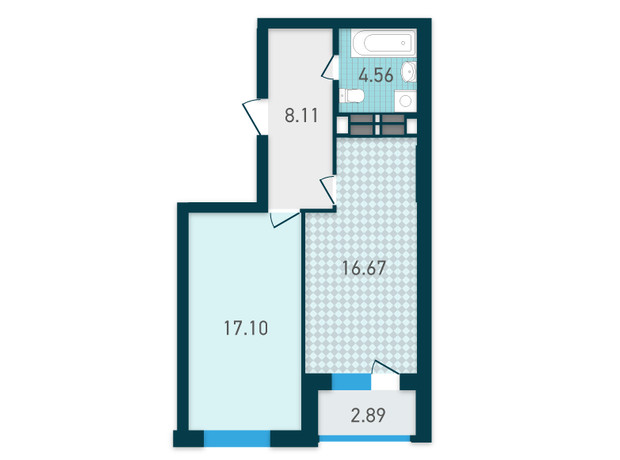 ЖК Genesis: планировка 1-комнатной квартиры 49.33 м²