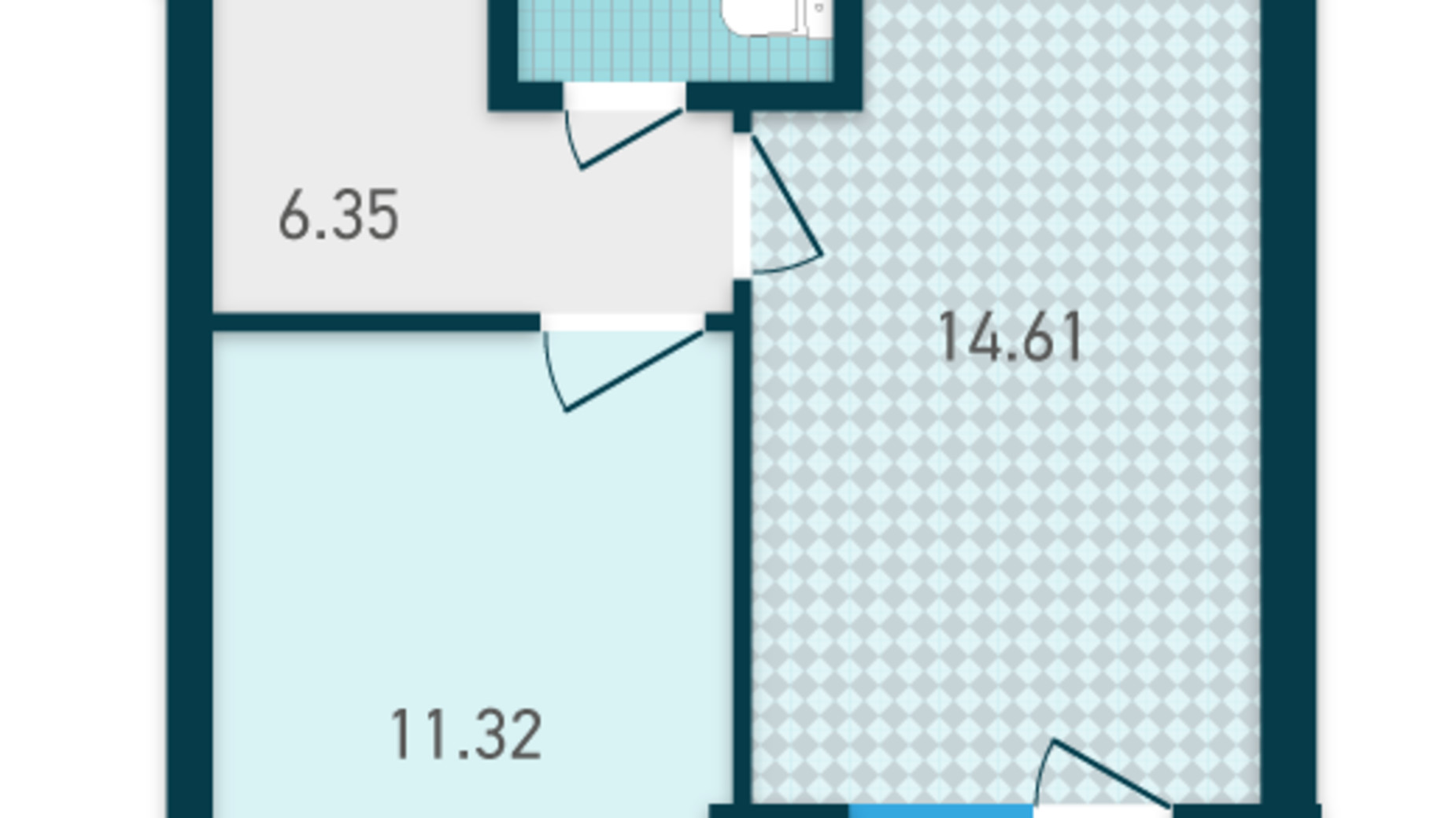 Планування 1-кімнатної квартири в ЖК Genesis 38.38 м², фото 310658