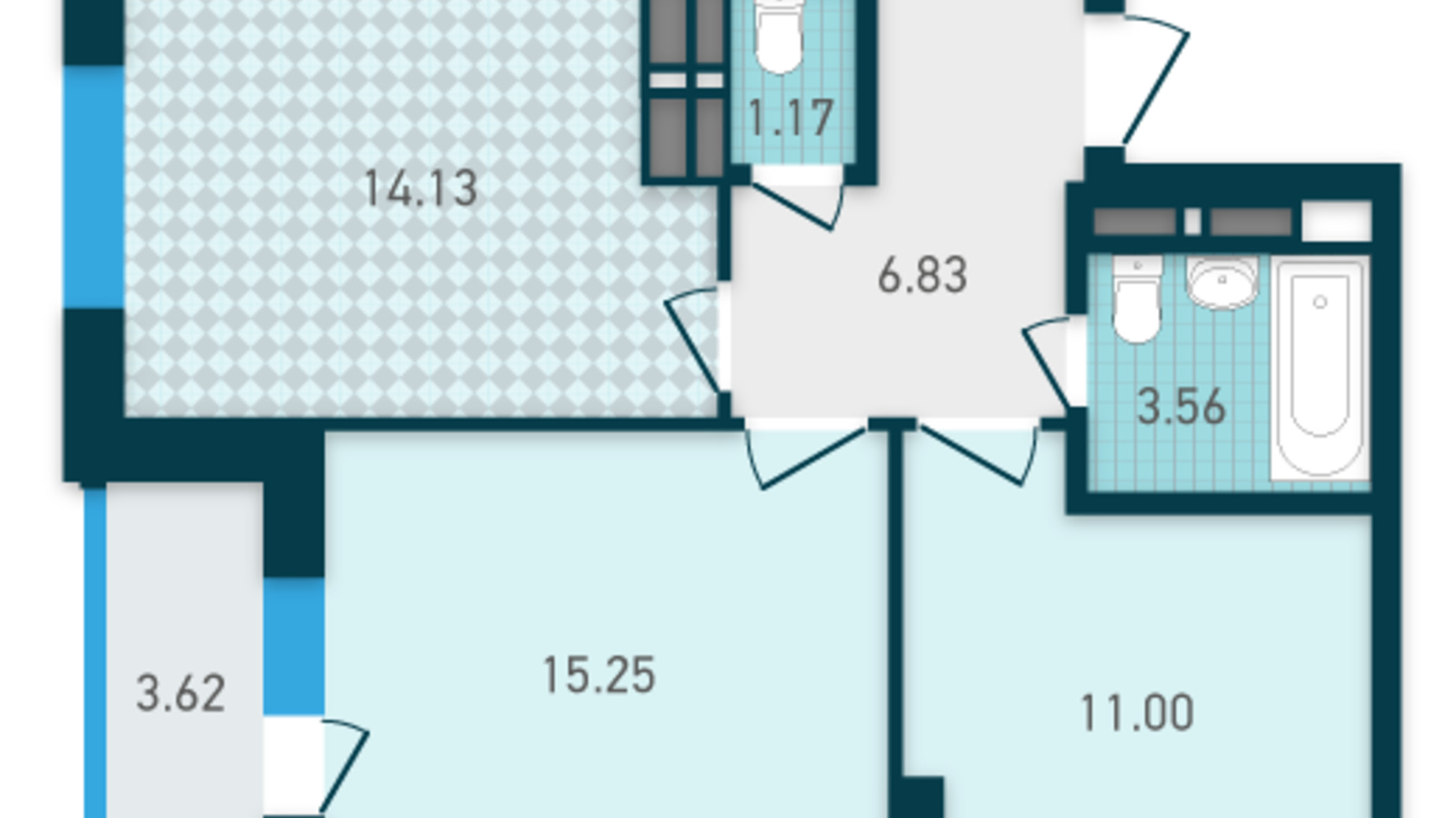 Планування 2-кімнатної квартири в ЖК Genesis 55.56 м², фото 310661