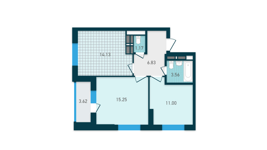 Планування 2-кімнатної квартири в ЖК Genesis 55.56 м², фото 310661