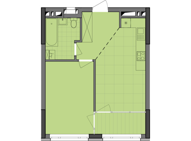 ЖК Dibrova Park: планировка 1-комнатной квартиры 45.78 м²