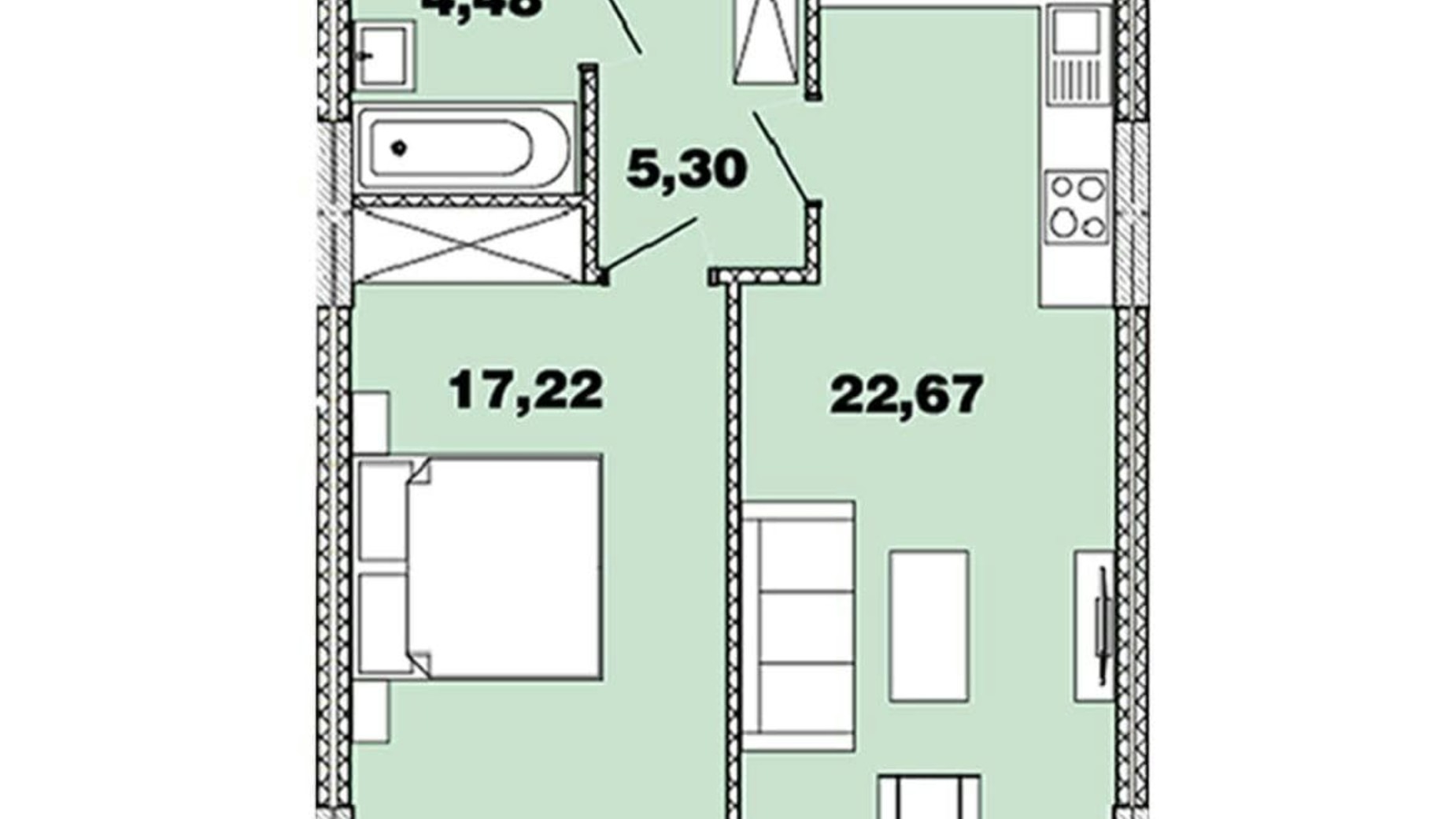 Планировка 1-комнатной квартиры в ЖК Crystal  Avenue 49.67 м², фото 310761