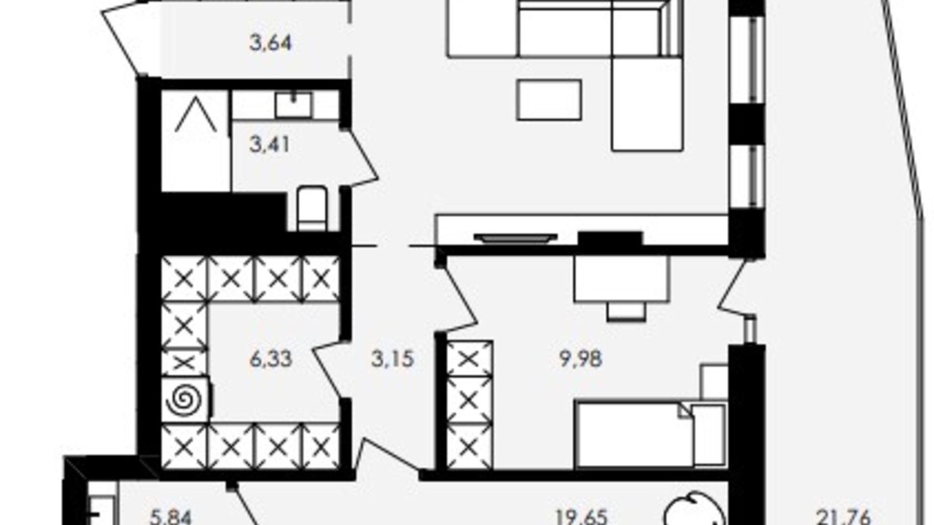 Планування 2-кімнатної квартири в ЖК Avalon Yard 93.07 м², фото 311187