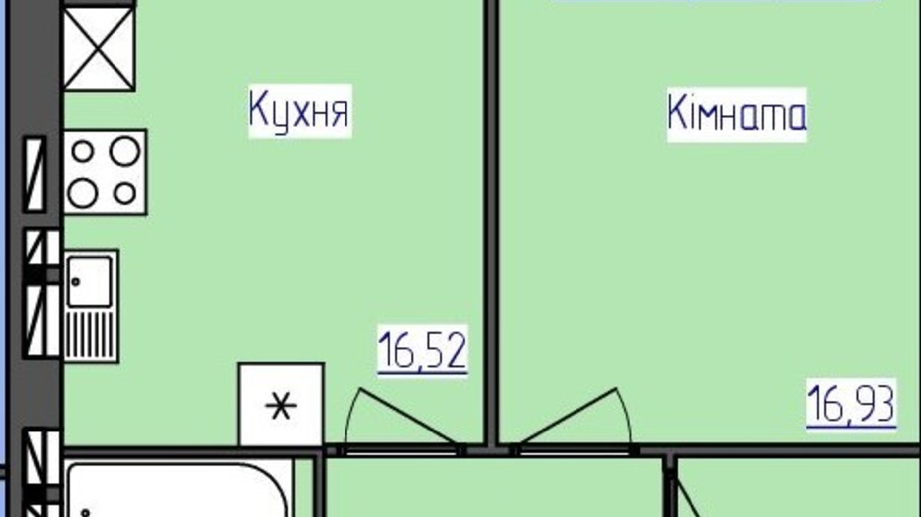 Планировка 1-комнатной квартиры в ЖК Олимпийский 47.1 м², фото 311381