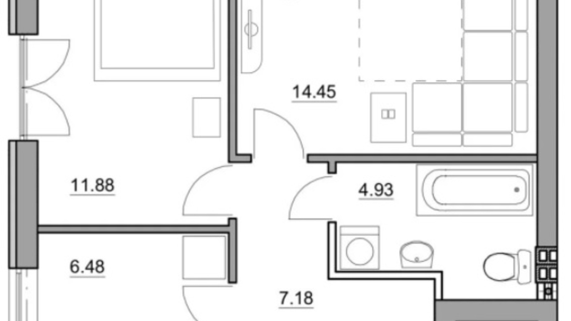 Планировка 2-комнатной квартиры в ЖК Комфортный городок 45 м², фото 311464