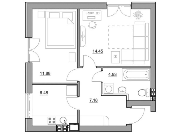 ЖК Комфортный городок: планировка 2-комнатной квартиры 44.92 м²