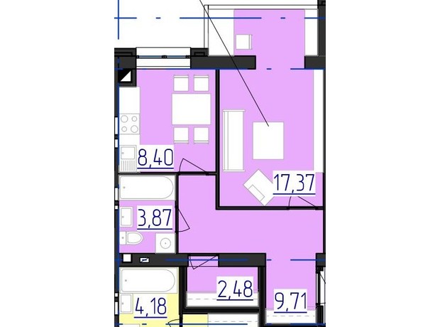 ЖК Олимпийский: планировка 1-комнатной квартиры 41 м²