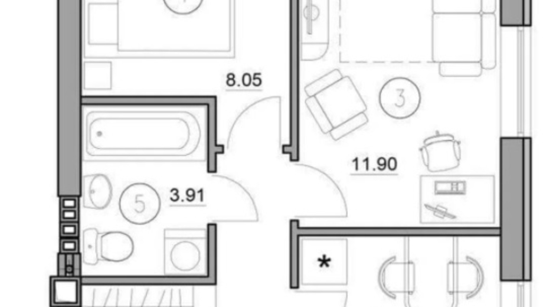 Планировка 2-комнатной квартиры в ЖК Комфортный городок 37.28 м², фото 311466