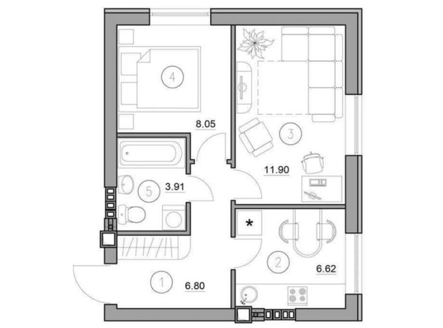 ЖК Комфортне Містечко: планування 2-кімнатної квартири 37.28 м²