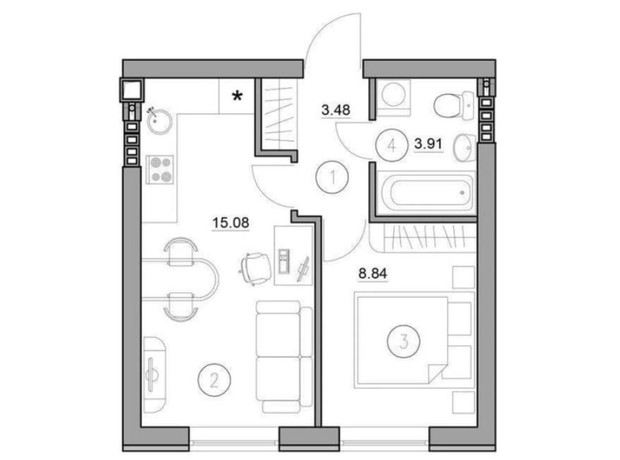 ЖК Комфортный городок: планировка 1-комнатной квартиры 31.31 м²