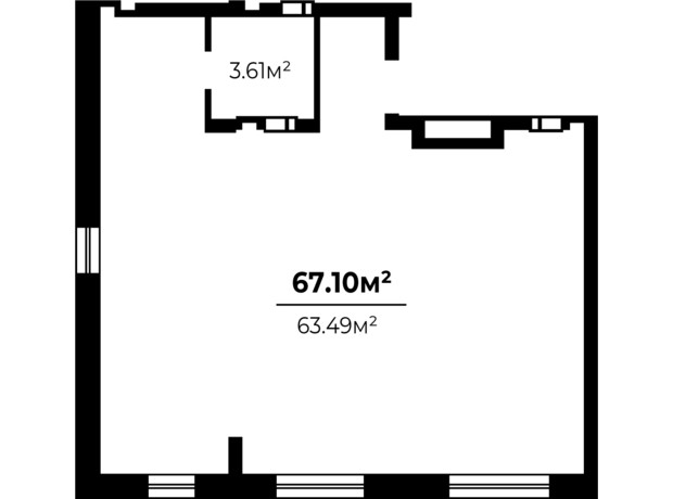 ЖК О. Гончара, 40: планування 2-кімнатної квартири 67.1 м²