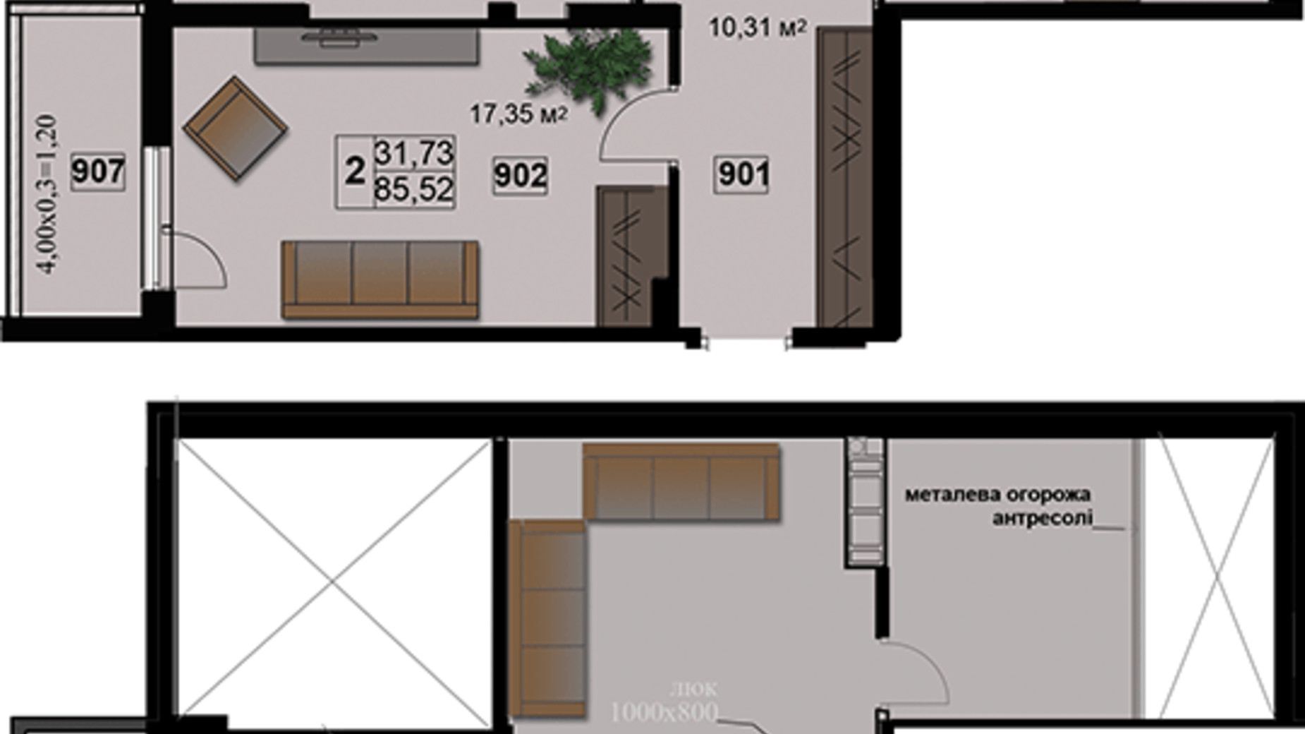 Планировка 2-комнатной квартиры в ЖК Абрикос 85.52 м², фото 311854