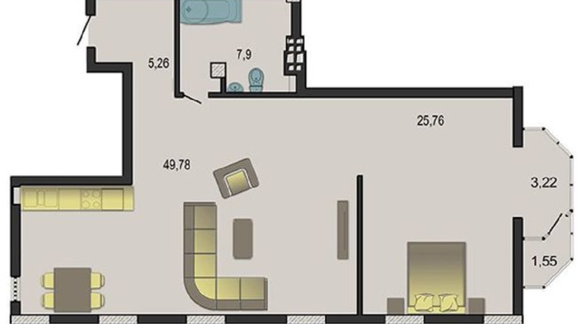 Планировка 2-комнатной квартиры в ЖК Премьер-Холл 92.8 м², фото 312038