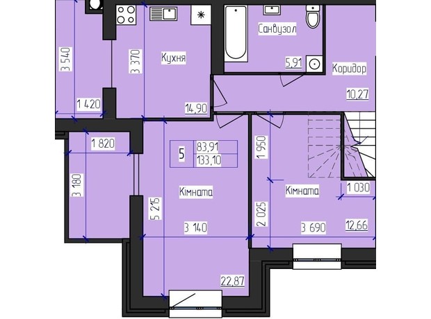 ЖК Олимпийский: планировка 5-комнатной квартиры 133.1 м²