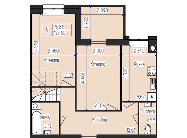 ЖК Олімпійський: планування 4-кімнатної квартири 125.6 м²