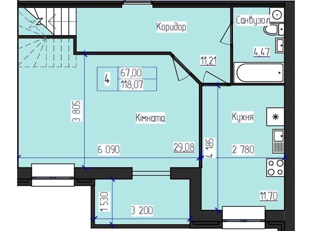 ЖК Олімпійський: планування 4-кімнатної квартири 118.77 м²