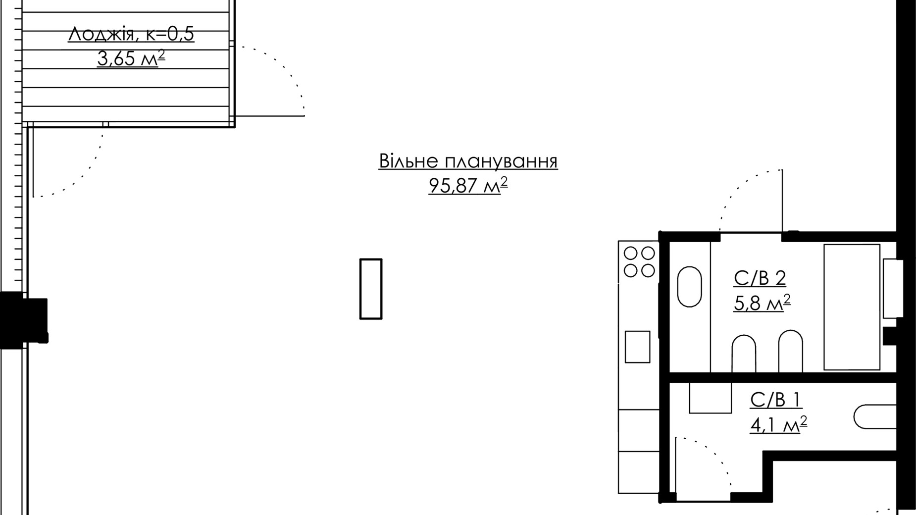 Планировка 3-комнатной квартиры в ЖК Andriyivsky City Space 109.42 м², фото 312213