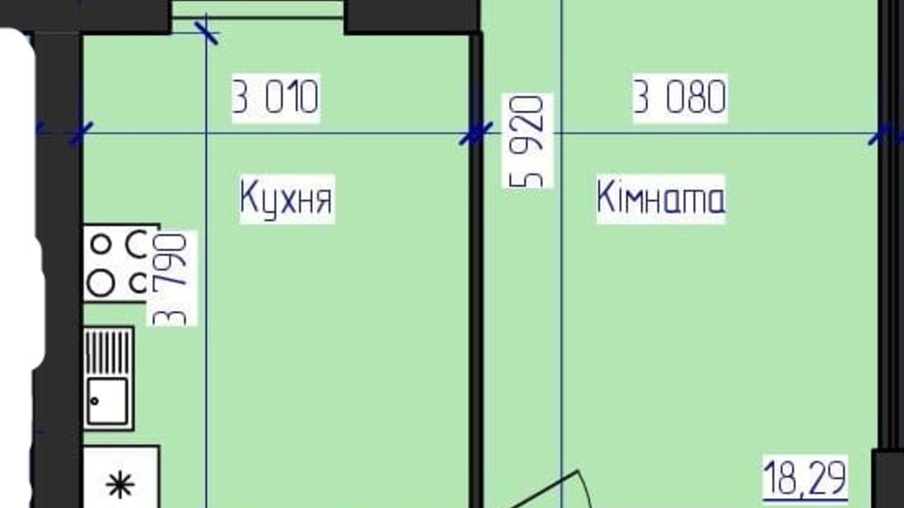 Планировка 1-комнатной квартиры в ЖК Олимпийский 50.68 м², фото 312220