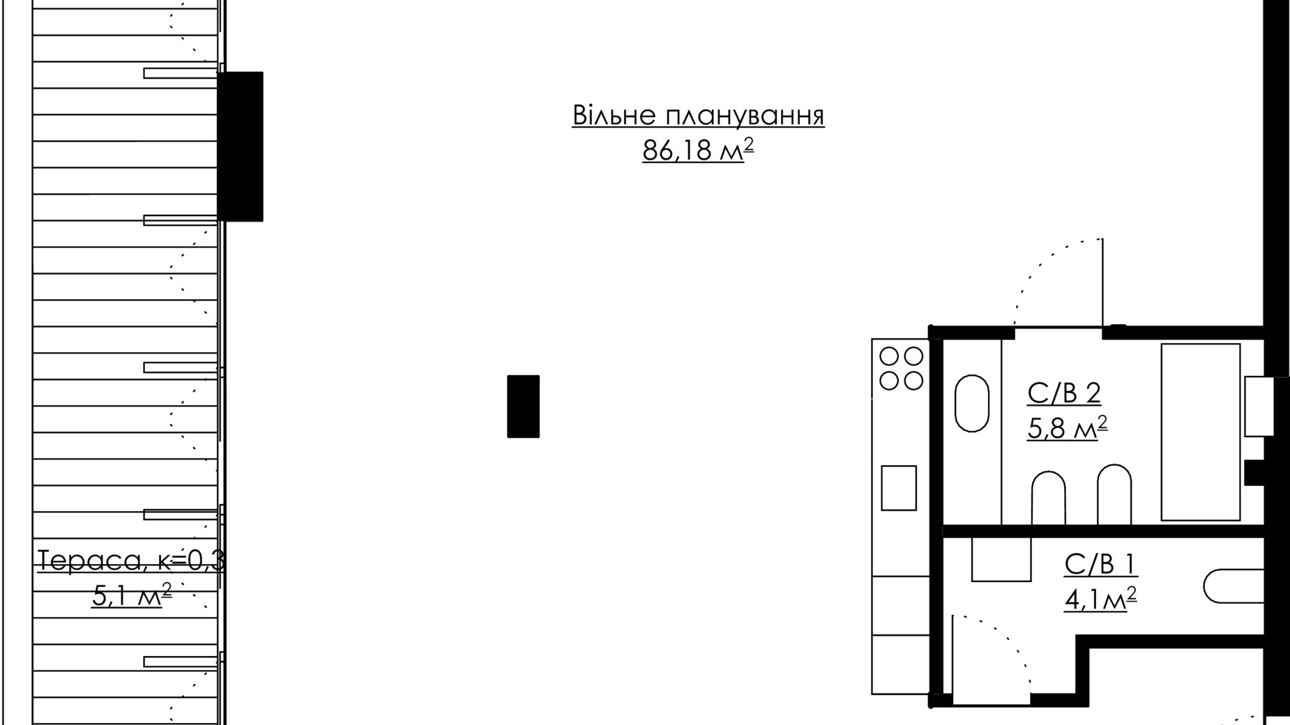 Планування 3-кімнатної квартири в ЖК Andriyivsky City Space 101.18 м², фото 312222