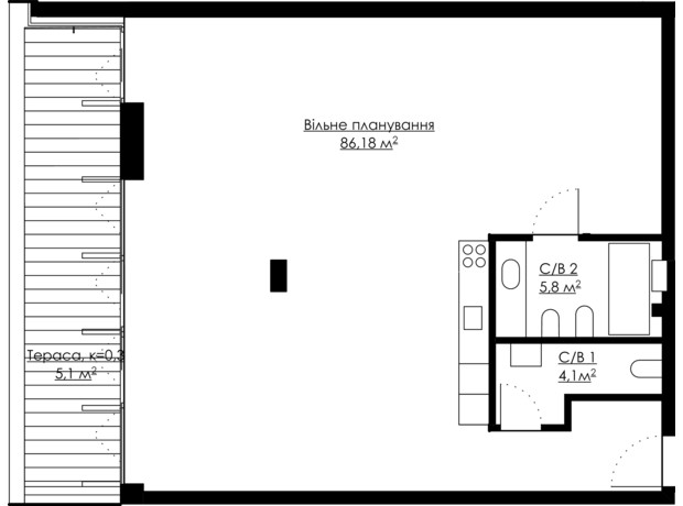 ЖК Andriyivsky City Space: планування 3-кімнатної квартири 101.18 м² ЖК Andriyivsky City Space: планування 3-кімнатної квартири 101.18 м²