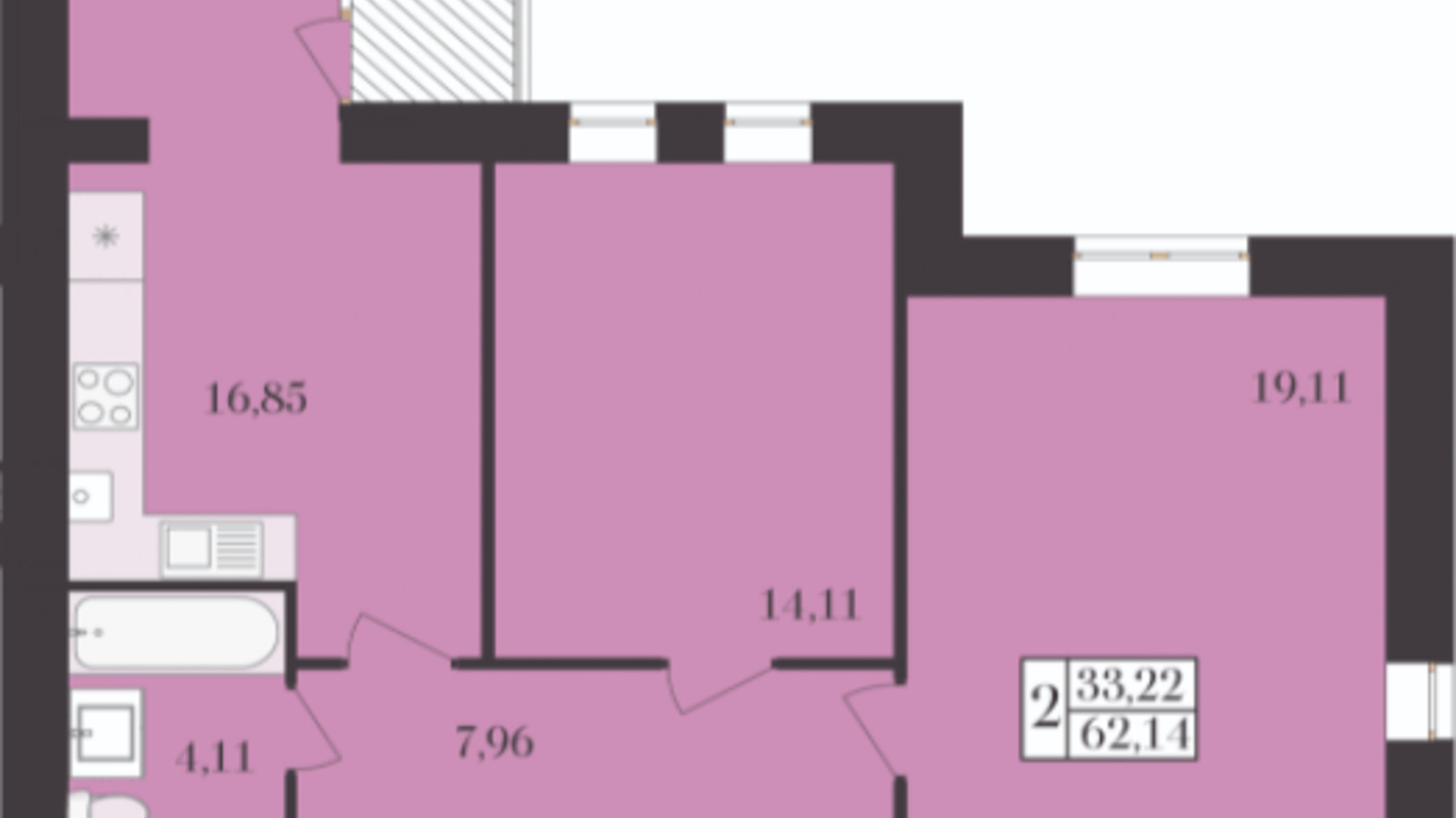 Планировка 2-комнатной квартиры в ЖК Элегант 62.14 м², фото 312255