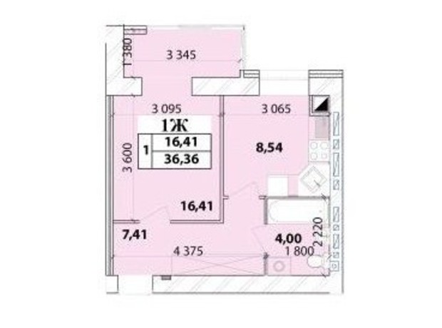 ЖК Масани Лісовий: планування 1-кімнатної квартири 36.36 м²