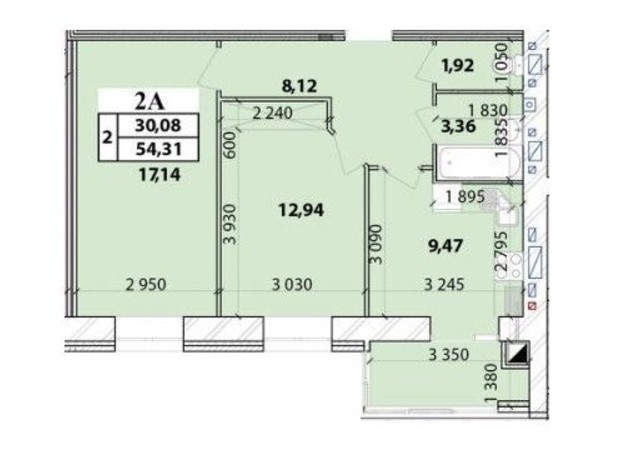 ЖК Масани Лісовий: планування 2-кімнатної квартири 54.31 м²