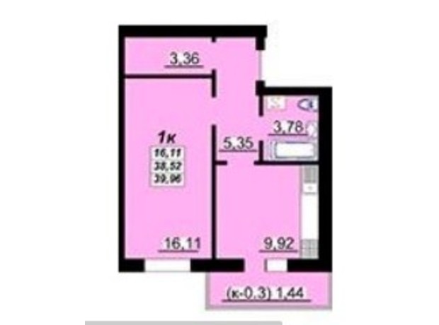 ЖК Лазурный: планировка 1-комнатной квартиры 40 м²