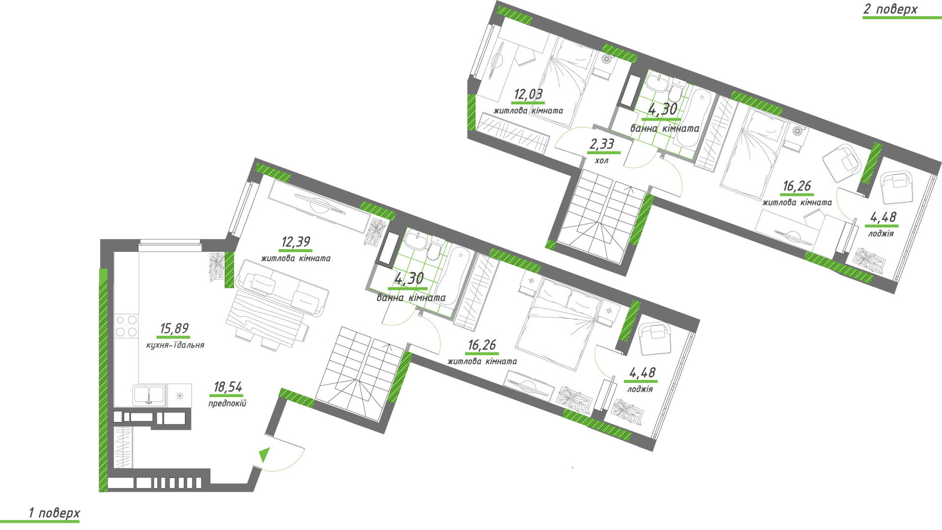 Планировка много­уровневой квартиры в ЖК Нивки-Парк 111.3 м², фото 312570