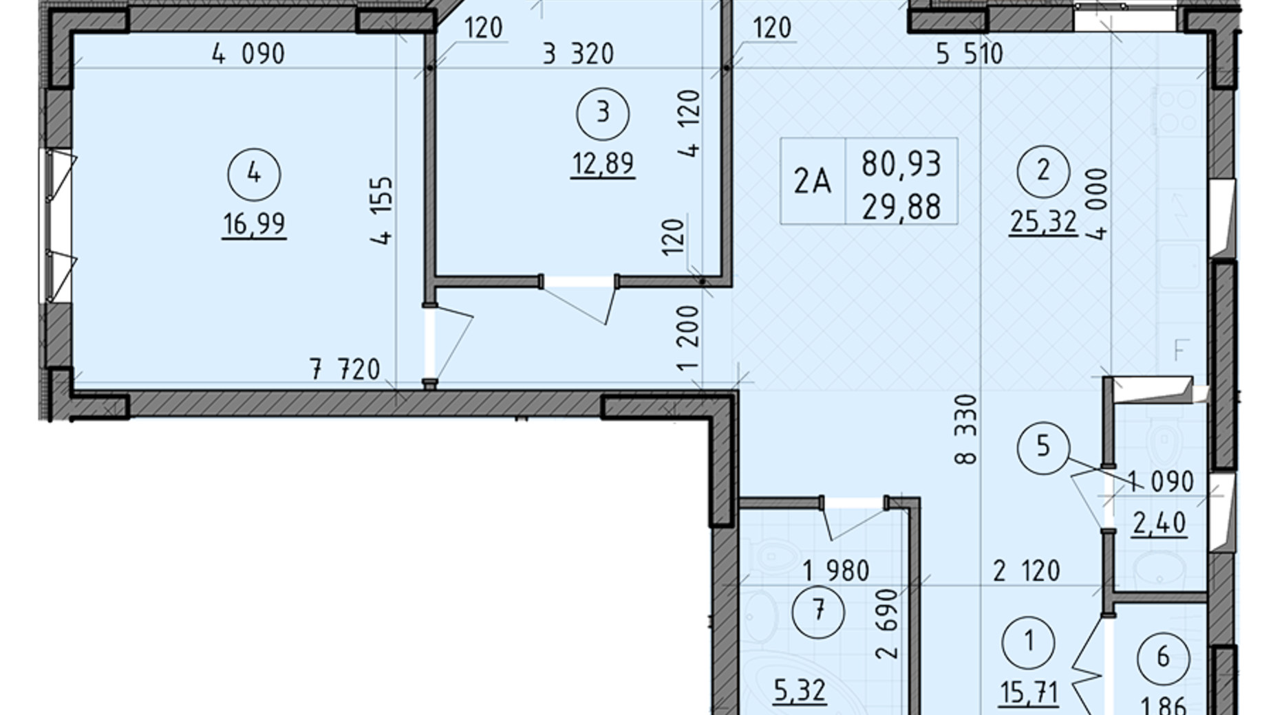Планировка 2-комнатной квартиры в ЖК Зенит 80.93 м², фото 313006