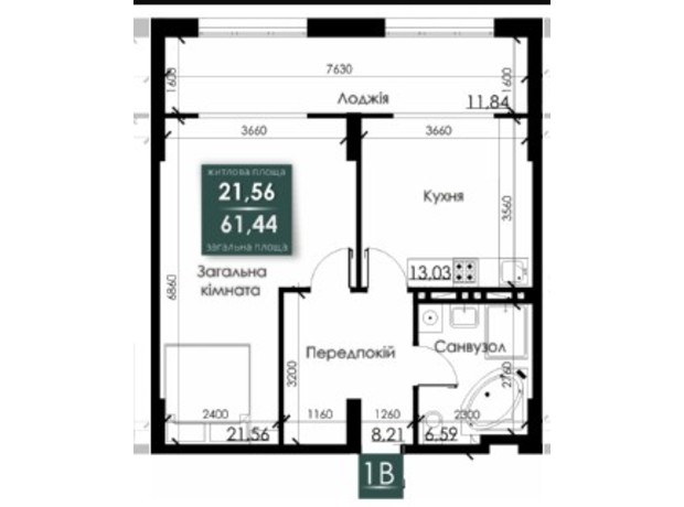 ЖК Steel House: планування 1-кімнатної квартири 61.44 м²