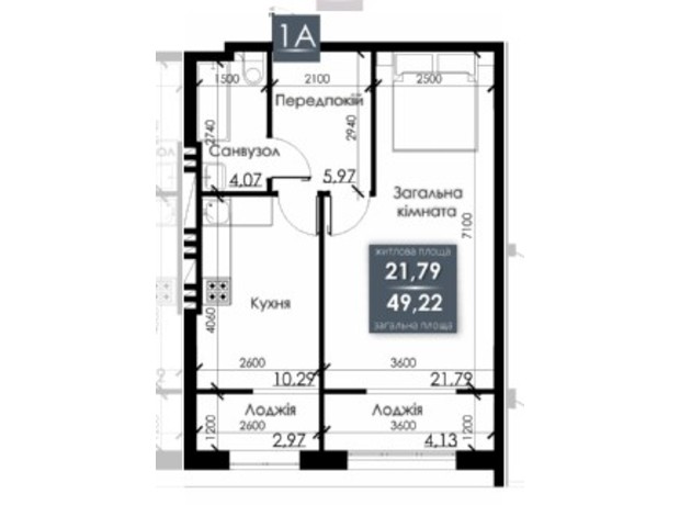 ЖК Steel House: планировка 1-комнатной квартиры 49.22 м²