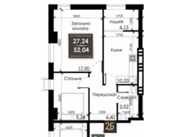 ЖК Steel House: планировка 2-комнатной квартиры 52.04 м²