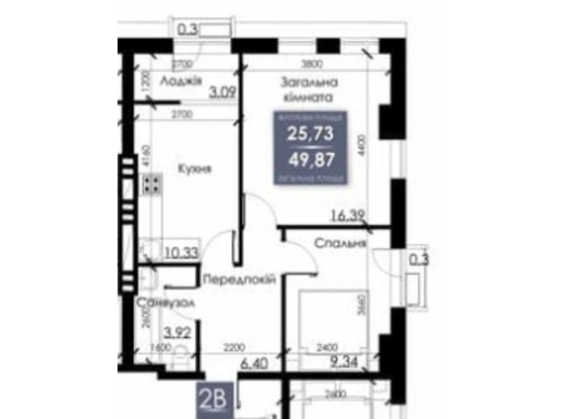 ЖК Steel House: планування 2-кімнатної квартири 49.87 м²