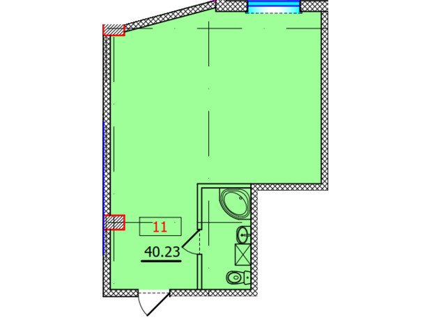 ЖК OASIS: планування 1-кімнатної квартири 40.23 м²