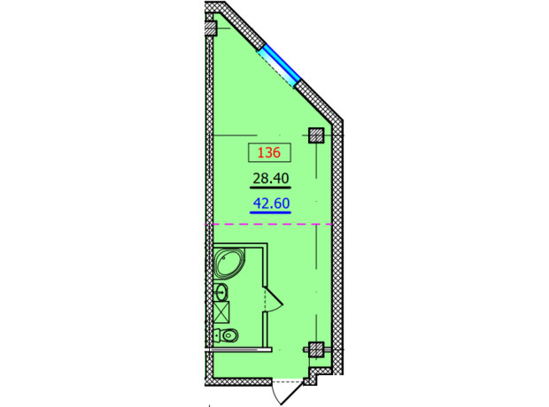 ЖК OASIS: планування 1-кімнатної квартири 42.6 м²