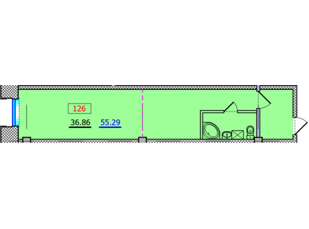 ЖК OASIS: планування 1-кімнатної квартири 55.29 м²