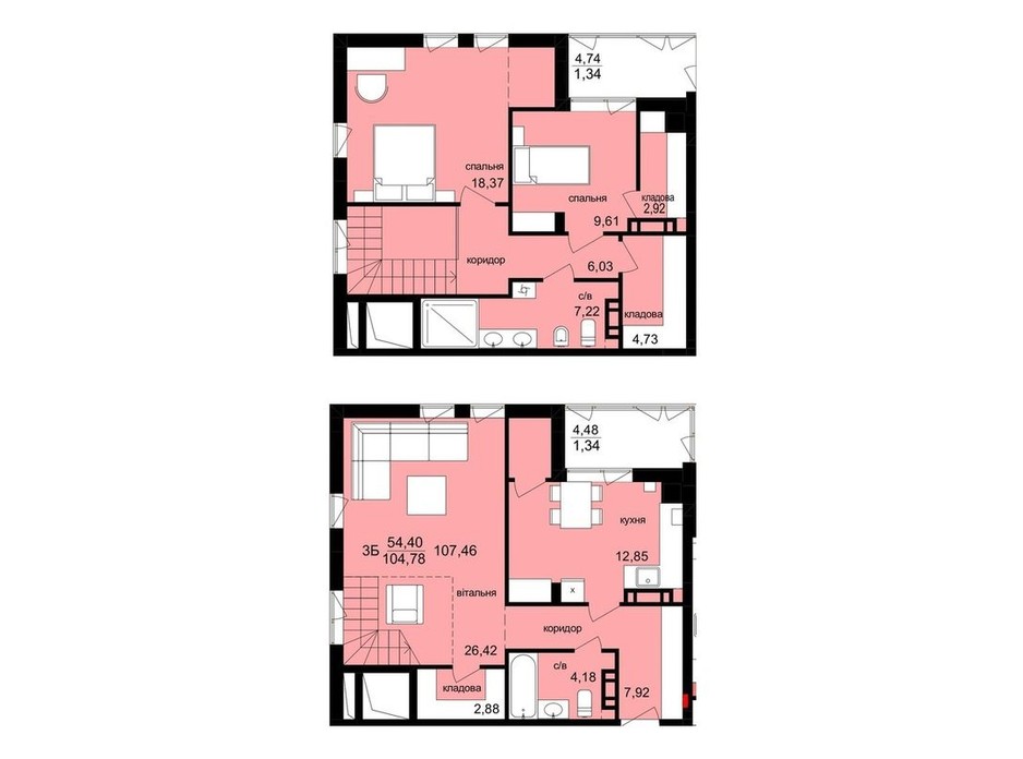 Планировка многоуровневой квартиры в ЖК Киев 107.46 м², фото 313630 Планировка многоуровневой квартиры в ЖК Киев 107.46 м², фото 313630
