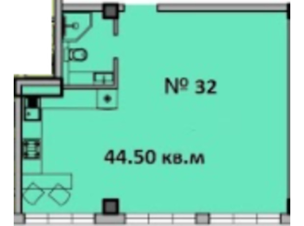 ЖК CRYSTAL LUX: планировка 1-комнатной квартиры 44.5 м²