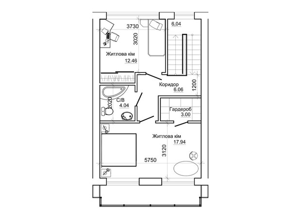 Таунхаус Premium Space: планировка 2-комнатной квартиры 140.8 м²