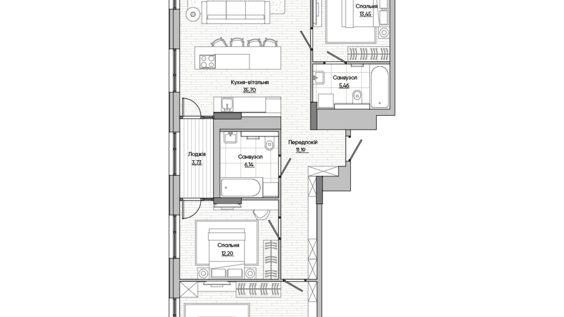 Планировка 3-комнатной квартиры в ЖК Lucky Land 106.42 м², фото 313914