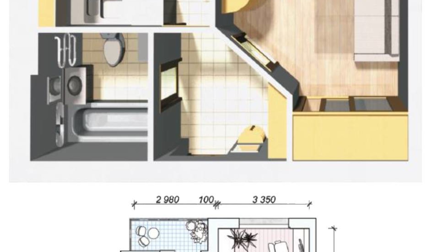 Планування 1-кімнатної квартири в ЖК Сімейне Містечко 34.8 м², фото 313918