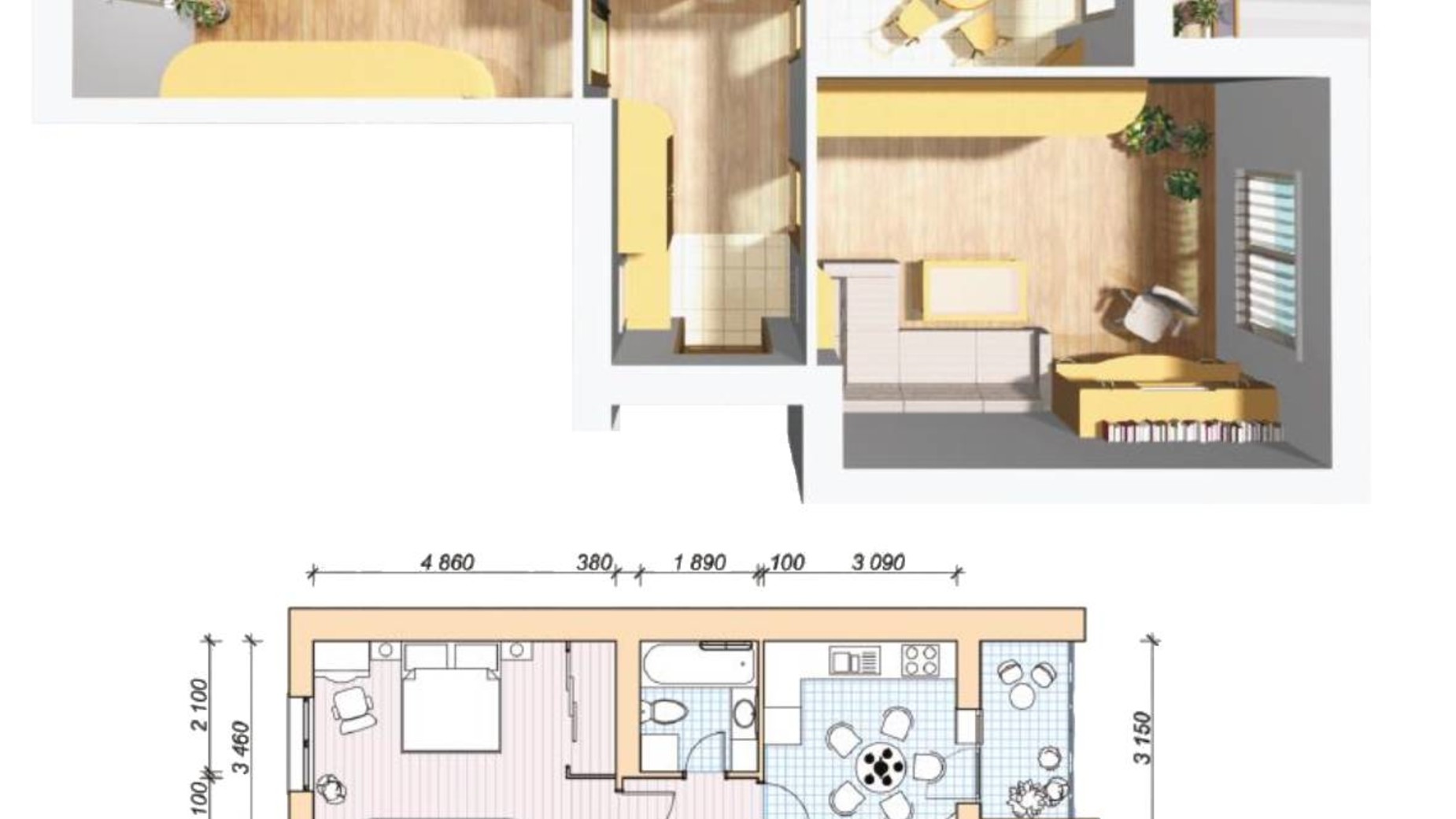 Планировка 2-комнатной квартиры в ЖК Семейный Городок 57.1 м², фото 313920