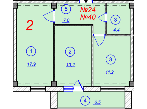 ЖК The Loft: планировка 2-комнатной квартиры 60.24 м²